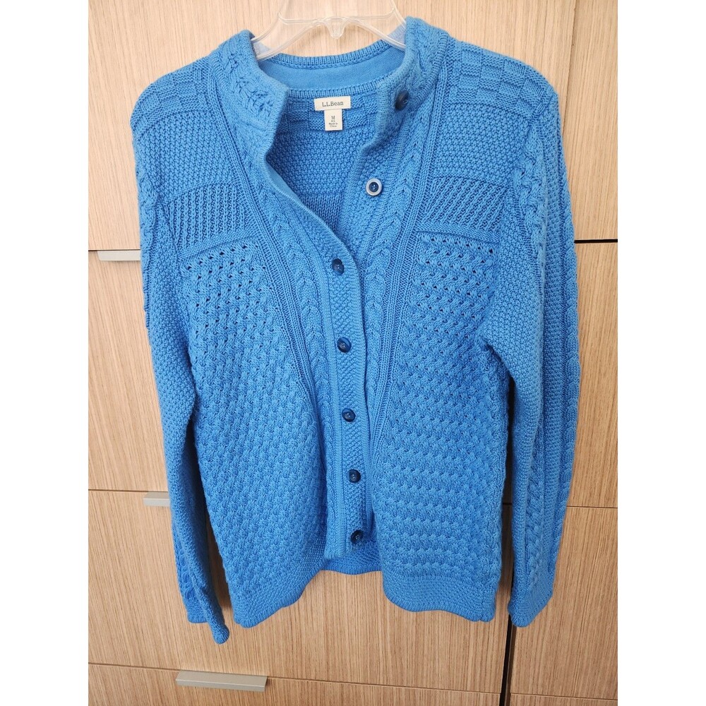 L.L. Bean Women's Vintage Blue Cable Knit Cardigan Sweater w/ Buttons Size M